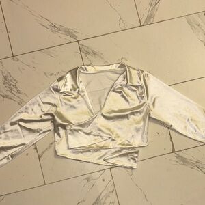 Chic Satin Wrap Blouse in Cream